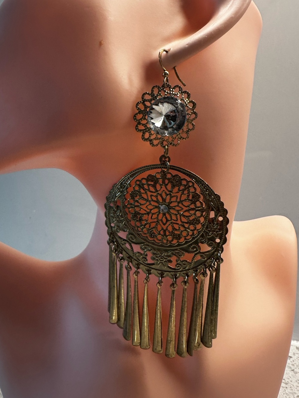 Bohemian Filigree Fringe Drop Earrings in Antique Gold